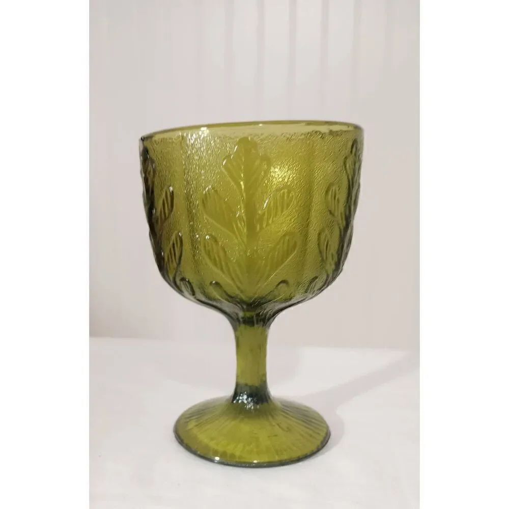 Vintage F.T.D green patterned glass vase, bowl candy dish, footed